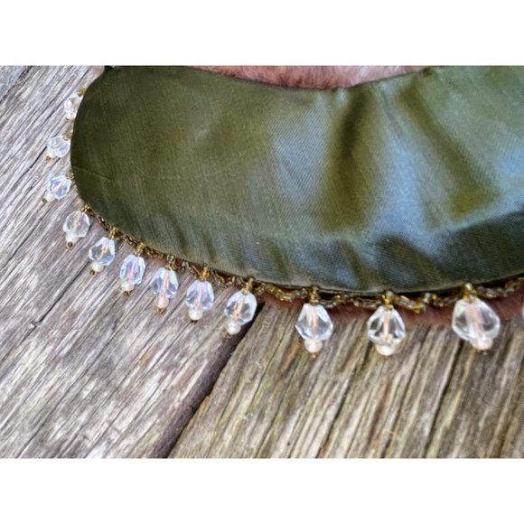 Vintage 1950s Brown Mink fur Collar/Necklace With Glass Dangle Beads - Picture 5 of 16